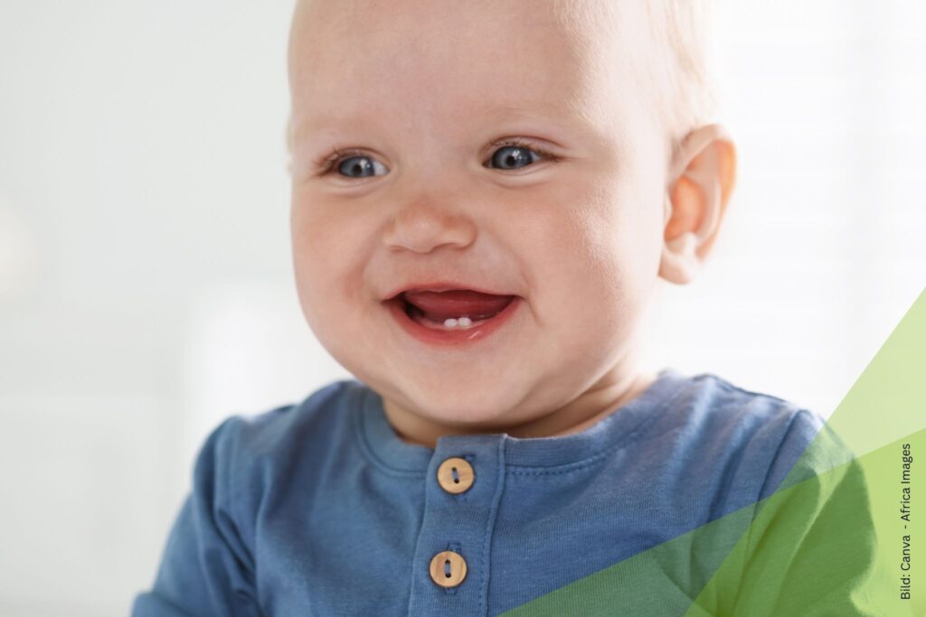 Lachendes Baby zum Thema Zahnen beim Baby: Homöopathie bei Zahnungsbeschwerden und unruhigen Nächten